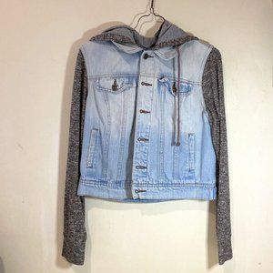 Light Denim Jacket with Drawstring Hood